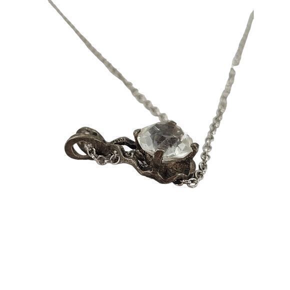 Sterling‎ Silver Chain Vintage Clear Glass Brilliant Cut Pendant Necklace - Picture 7 of 10